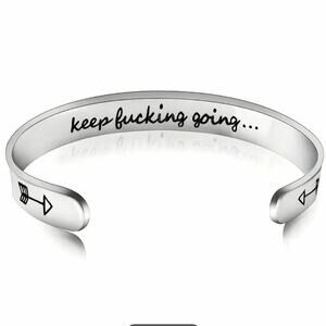 Stainless Steel C Shaped Inspiration Cuff Bangle Bracelet Keep Going